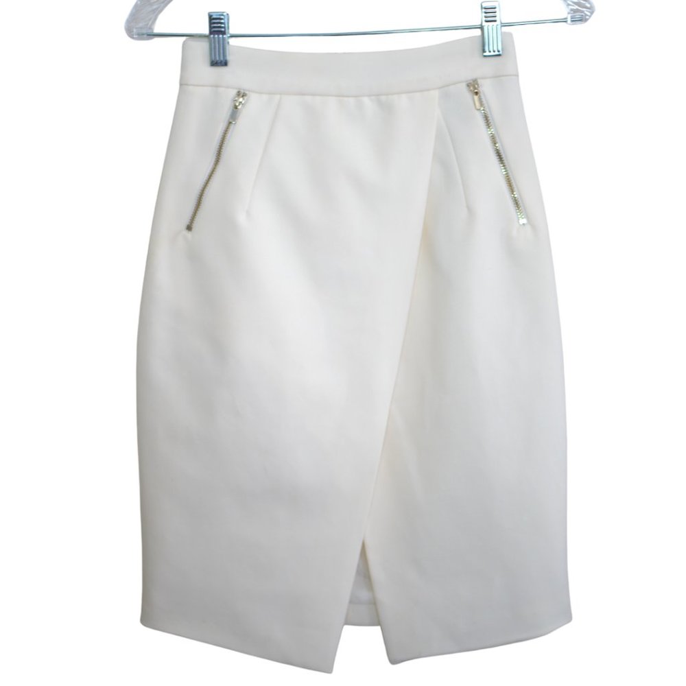 Wrap Pencil Skirt w/Gold Zipper Pockets, 2, H&M, White